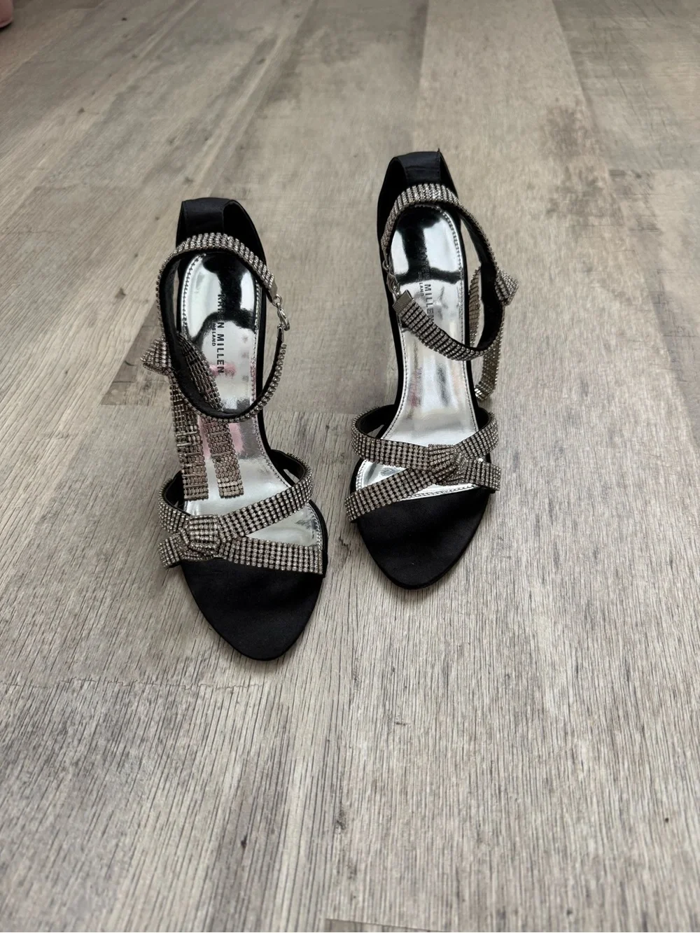 Karen Millen Black Rhinestone Strappy High Heels